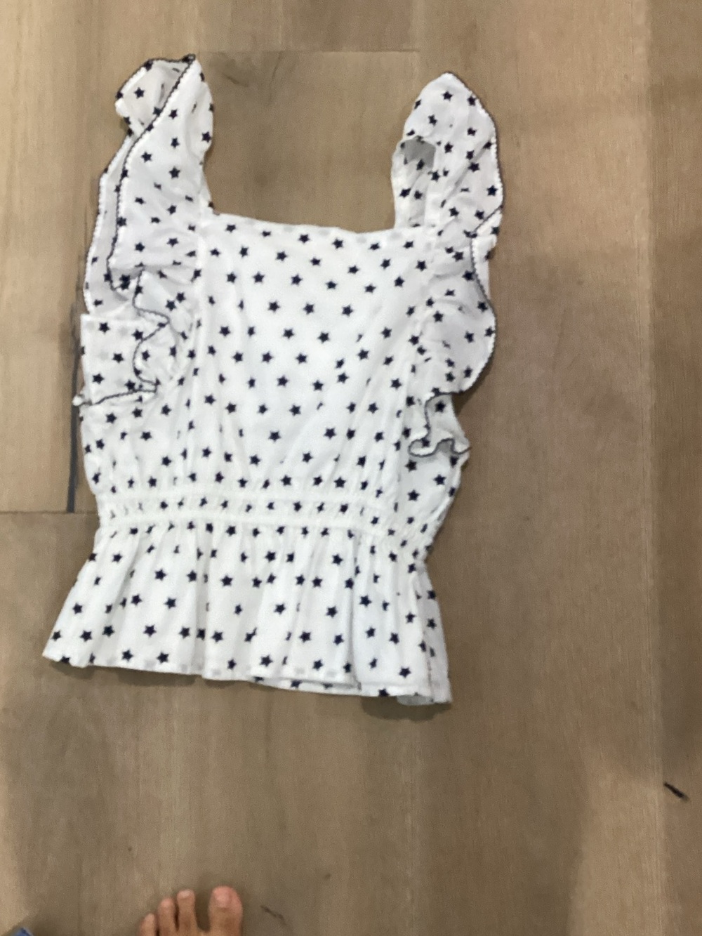 Janie and Jack White Tank Top with Navy Star Print and Ruffle Straps